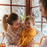 family discussing home equity at the breakfast table