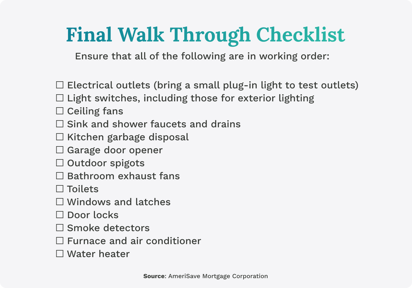 final walkthrough of house checklist